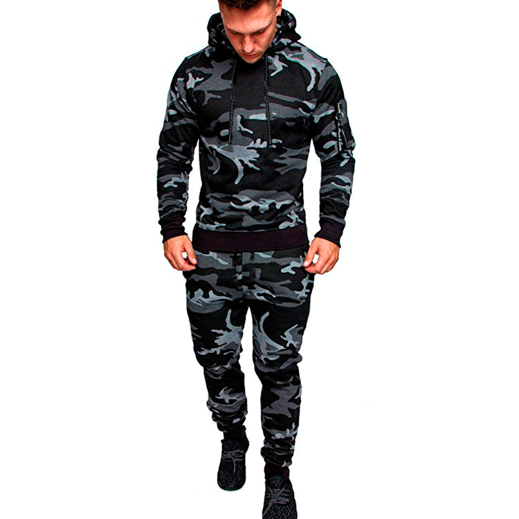 New men's outdoor sports casual camouflage pullover sublimation camouflage set