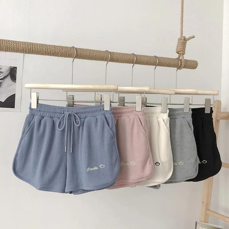 Shorts Women's Sports Fashion Waffle Pink Summer Student Thin Section Loose Wide Legs Casual High Waist Hot Pants